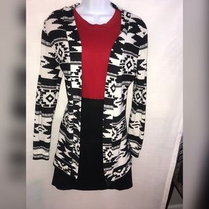 Black and white tribal print cardigan.